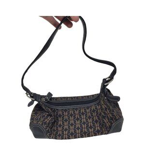 Fossil Monogram signature Baguette shoulder hand bag purse leather trim